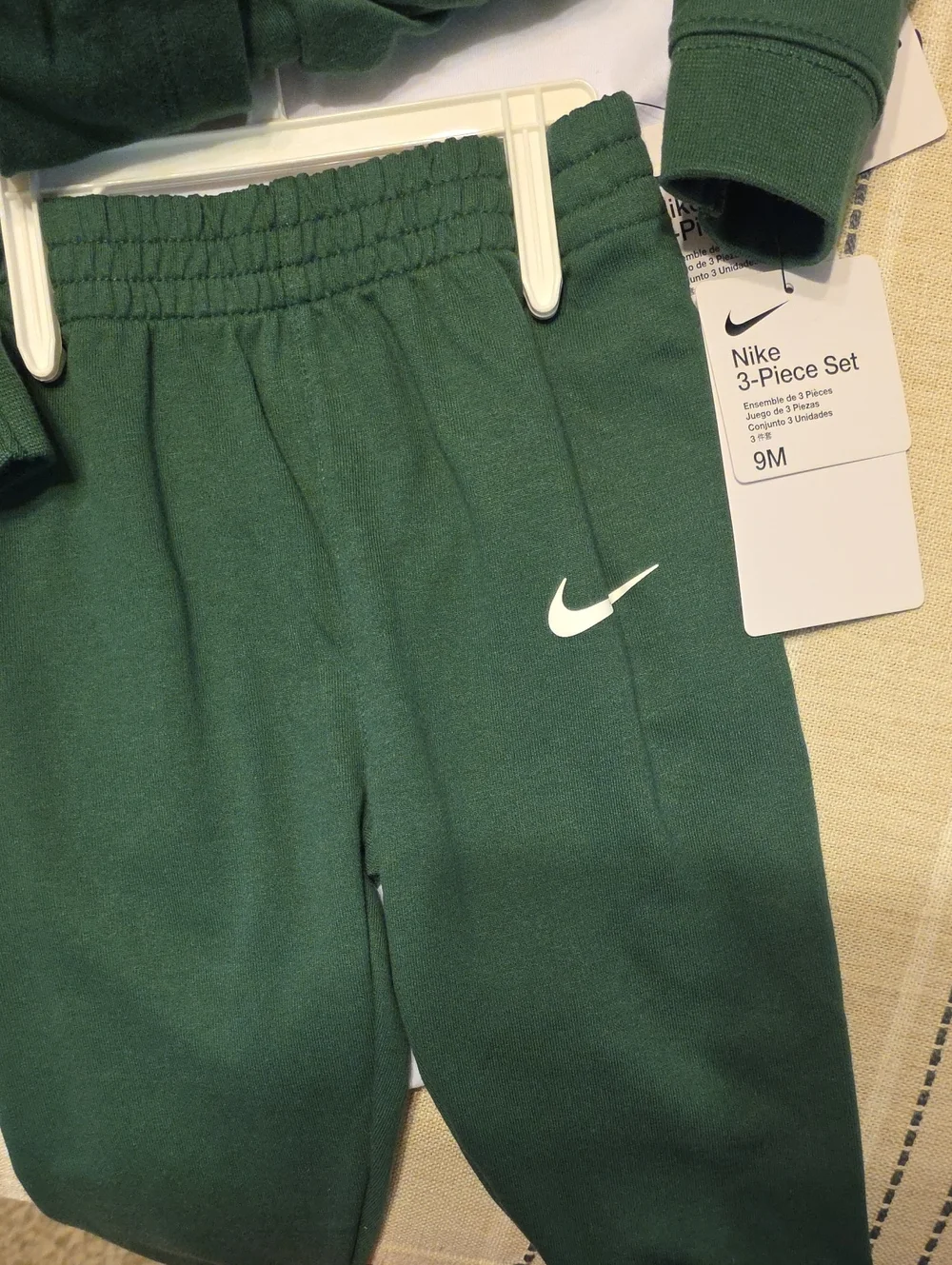 Nike White & Forest Green Baby One-Piece with Matching Pants